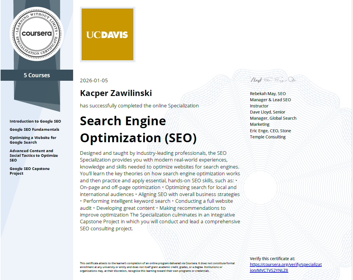 SEO Specialization - UC Davis